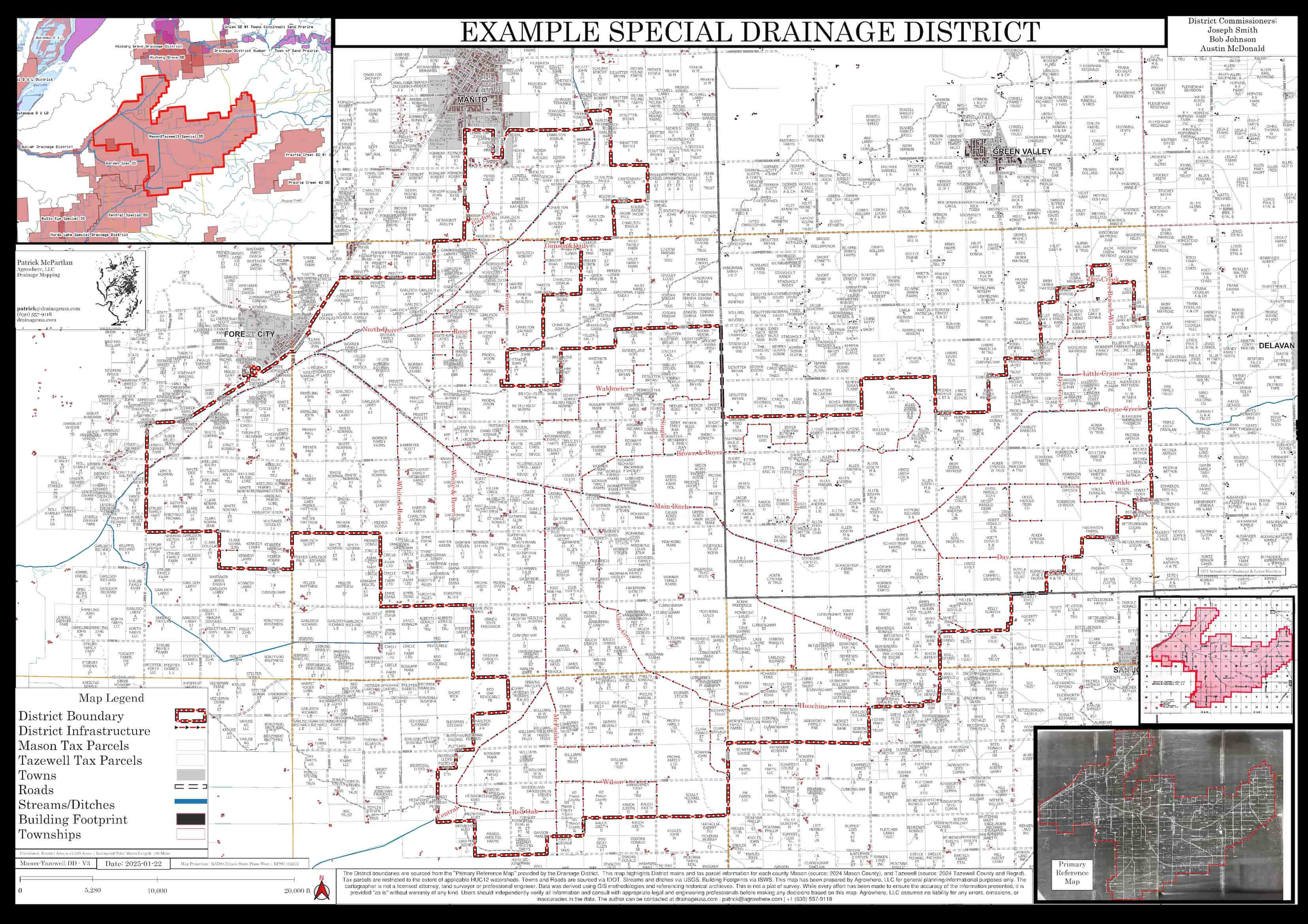 Drainage district GIS map showing tile lines and district boundaries in Illinois